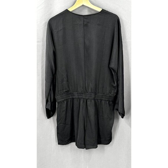 BCBG Maxazria Romper Women M Black Satin Button Long Sleeve Gothcore Evening - Picture 3 of 11